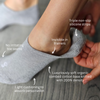 hipSwan grey no-show sock being worn with text highlighting features on a neutral background