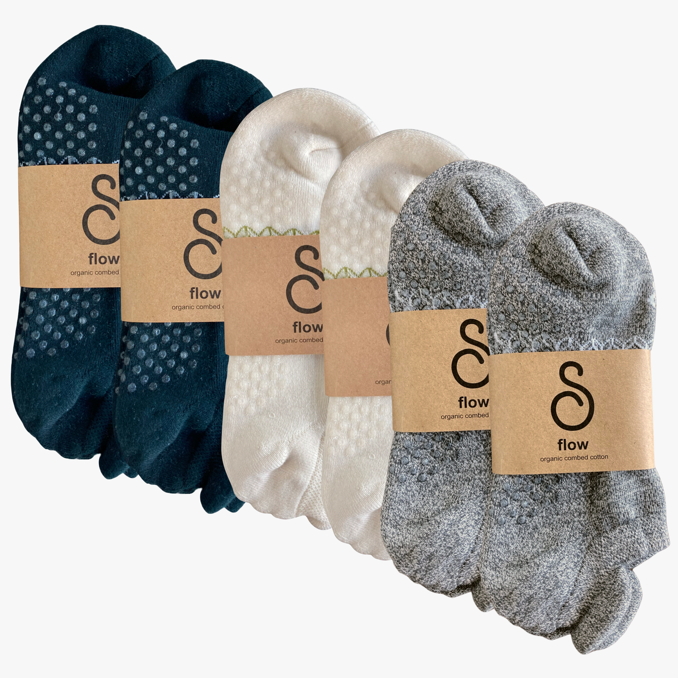 Grippy socks organic cotton - black natural undyed grey - 6-pack - hipSwan UK